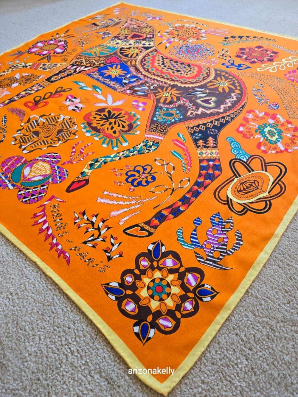 HUGE Cashmere & Silk Scarf Stole Hand-Rolled Hem Vibrant Colors Horse Equestrian - Picture 10 of 12
